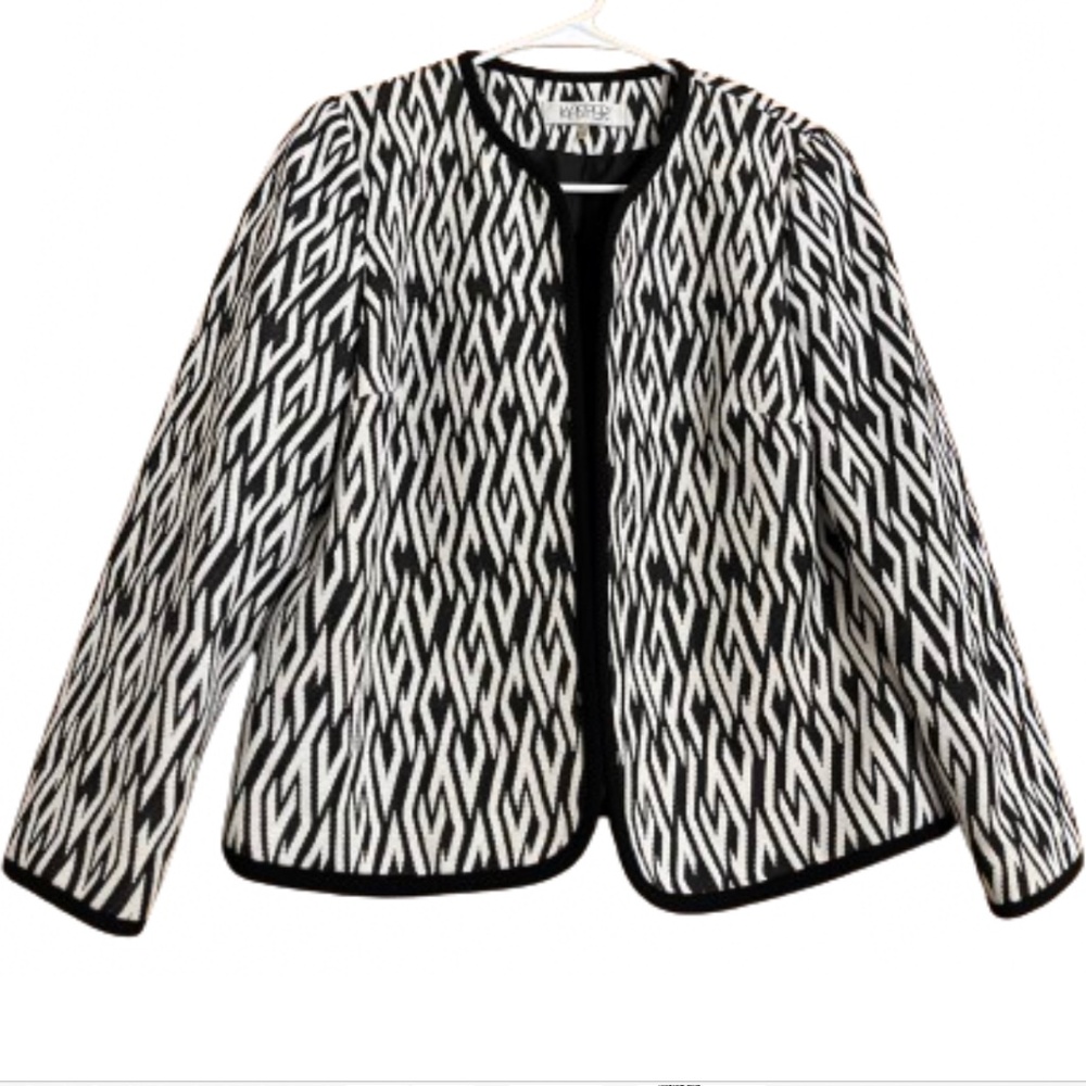 Kasper Women’s Black & White Geometric Print Business Office Casual Blazer Sz-4